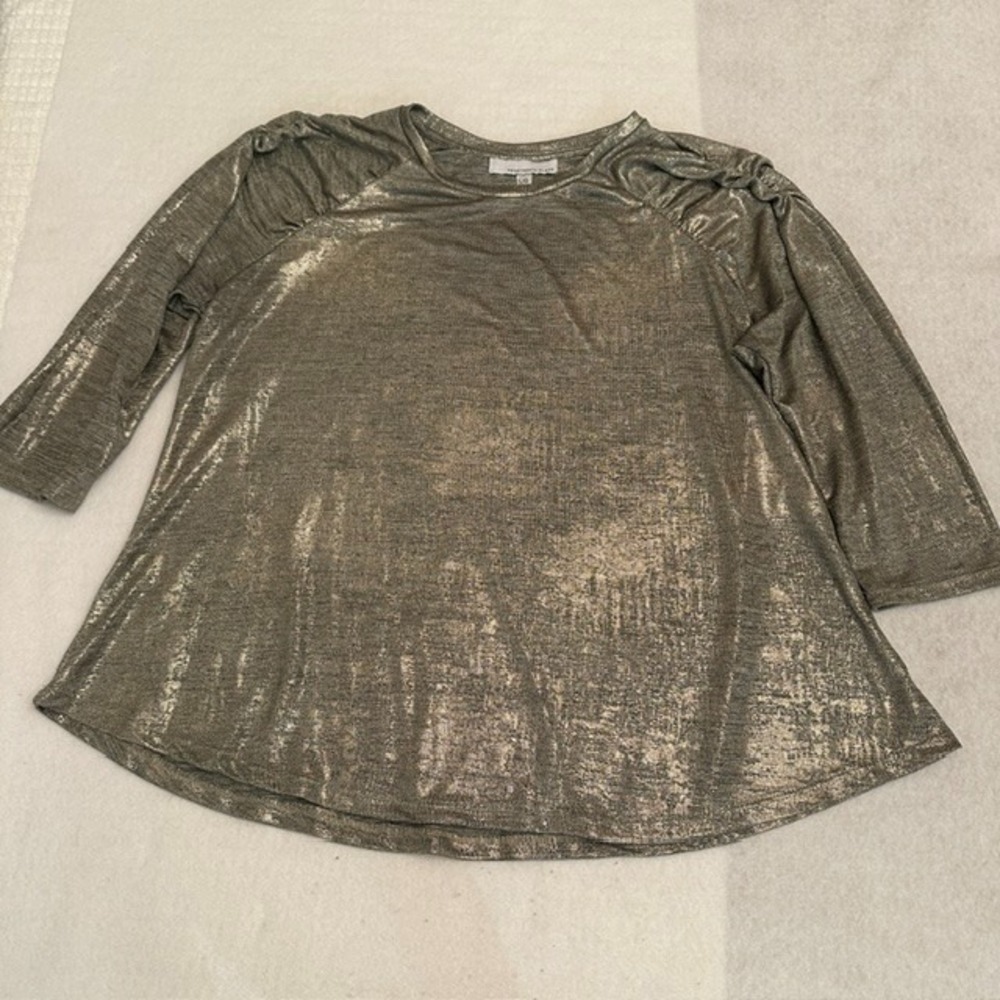 Fourteenth Place Metallic Gold Shimmer Top Womens Large Ruched Shoulder Party